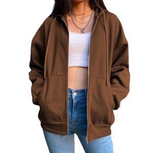 Fashionable Women Fleece Solid Hooded Korean Sweatshirts Long Sleeve Drawstring Pockets Loose <b>Zipper</b> <b>Black</b> <b>Hoodies</b> for Women - Product Image 1