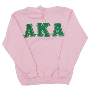Sudadera con Capucha Alpha (AKA) Rosa Satinado con Letras Griegas Bordadas, Sudadera con Capucha Informal para Mujer en Color Rosa - Product Image 1