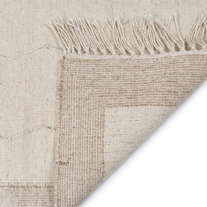 Tapis en laine beige ivoire à motif géométrique minimaliste, tapis texturé neutre avec franges, antidérapant et écologique pour salon - Product Image 6