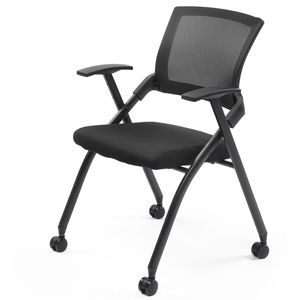 Sedia da Conferenza Impilabile con Ruote, Sedia da Ufficio Pieghevole con Schienale Reclinabile e Seduta Imbottita per Sale Formazione - Product Image 1