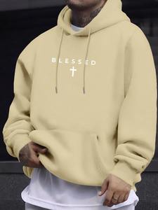 Sudadera con Capucha para Hombre, Inspirada en la Fe Cristiana, con Estampado de Cruz 'Blessed', Informal, de Forro Polar para Invierno, 100% Algodón, Bordada - Product Image 3