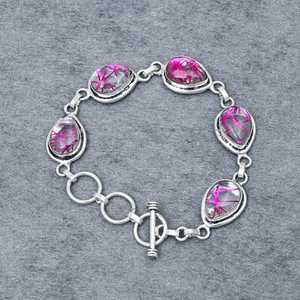 Pulsera de Cabujón de Rutilo Rosa, Hecha a Mano, Plata de Ley Oxidada, Joyería con Piedras Preciosas, Regalo Elegante para Mujer - Product Image 1