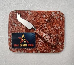 Tabla de quesos estilo vintage con juego de cuchillos para mantequilla, resina epoxi con piedra incrustada, tabla para cortar y servir, al mejor precio. - Product Image 1