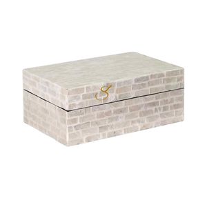 Caja de Joyería Rectangular de Madera con Tapa de Nácar Hecha a Mano para Guardar Aretes, Pulseras y Relojes - Product Image 3