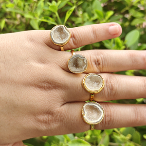 Best Selling Natural Druzy Agate <b>Adjustable</b> <b>Rings</b> Raw Gemstone Handmade 18k Gold Plated Brass Vintage Women's Gift Birthday - Product Image 6