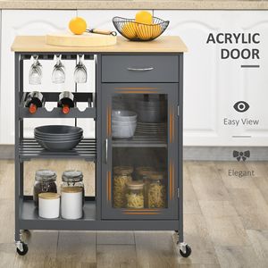 Carrello da Cucina Moderno in Acciaio e Rovere con Portabottiglie e Ripiani Regolabili - Carrello Multiuso Portatile - Product Image 6