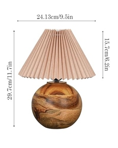 Modern <b>round</b> wood <b>table</b> lamp peach pleated shade minimalist nordic <b>bedside</b> light for living room bedroom wholesale OEM - Product Image 3