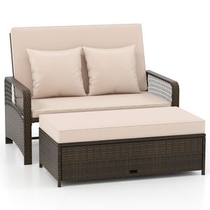 Chaise longue de patio relaxante avec dossier et coussins réglables, ottoman à 4 niveaux, cadre en U, robuste et peu encombrant - Product Image 1