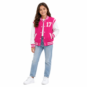 Girls Light Blue Varsity <b>Jacket</b> With <b>White</b> Sleeves And Number 12 Print Regular Fit Autumn Wear - Product Image 5