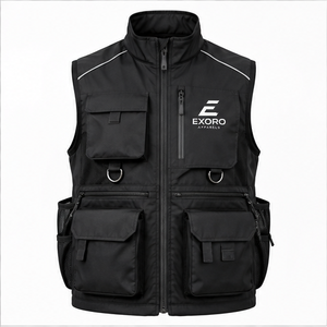 Chaleco de Trabajo Negro para Hombre Exoro Apparels, Cuello Alto, Cierre de Cremallera, Múltiples Bolsillos, Ropa Exterior Impermeable, Estilo Otoñal - Product Image 3