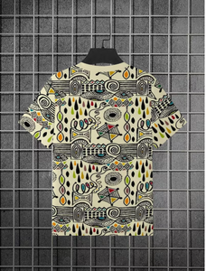 T-shirt à manches courtes col rond avec motif géométrique, coupe classique, décontracté, 100% coton, tissu tricoté respirant - Product Image 5