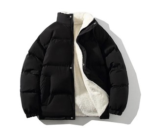 Doudoune d'hiver décontractée unie en polyester épais avec doublure Sherpa, col montant et fermeture éclair - Product Image 6