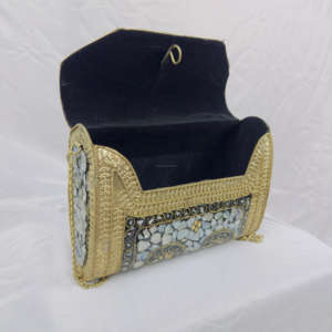 Antiguo oro estilo Vintage aluminio mosaico hecho a mano embrague Sling Bag diseño moderno pulido escultura Chip piedra monedero elegante - Product Image 2