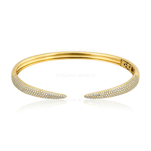 14K Gold Lab Grown Diamond Pavé Claw Bangle <b>Bracelet</b>, Minimalist Open Stackable Diamond Bangle Luxury Jewelry Gift for Women USA - Product Image 6