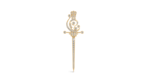 Broche-sceau Aarinya Sceptre Impérial avec diamant de laboratoire, épée de blason souverain, en or jaune 9K, design épée royale/dague - Product Image 1