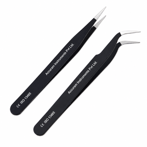 Pinzas Curvas y Rectas de Acero Inoxidable Negro para Pestañas, Herramienta Profesional de Maquillaje para Extensión de Pestañas - Product Image 1