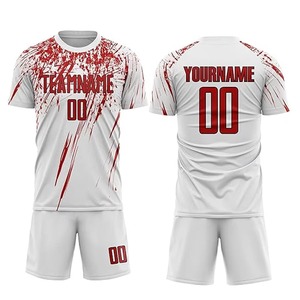 ชุดเสื้อฟุตบอลลายสก็อตแบบซับลิเมชั่นสั่งทำพิเศษ สีขาวแดง พร้อมชื่อทีม ระบายเหงื่อได้ดี สำหรับผู้ใหญ่ แขนสั้น คอวี - Product Image 2