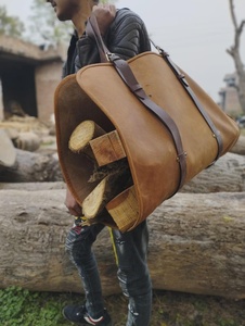 Sac de transport pour bûches en cuir véritable, robuste et portable, pour foyer extérieur, modèle LLR-0156 - Product Image 4