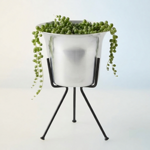 Pot de fleurs en argent plaqué avec support en fer, pot de fleurs décoratif en métal, décoration de mariage, salon - Product Image 3