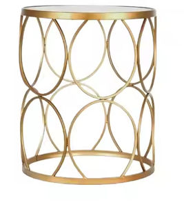 Mesa de Centro Redonda de Metal Decorada con Diseño Martillado en Dorado para Muebles de Boda, Mesa Auxiliar de Aluminio Tallada a Mano - Product Image 5