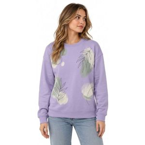 Sweat-shirts pour femmes en coton pur French Terry à grammage élevé, confortables, avec motif en feuille d'aluminium lilas pastel et manches tombantes - Product Image 2