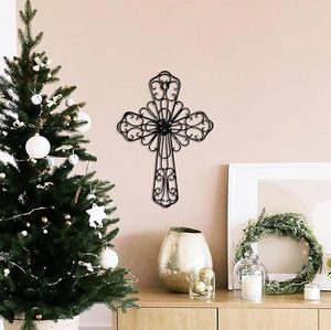 Black Metal <b>Wall</b> Cross <b>Decor</b> Rustic Living Room <b>Wall</b> Art Elegant Indoor Outdoor Crucifix <b>Hanging</b> Decoration - Product Image 5