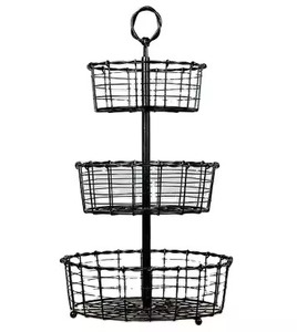 Classic Rectangle Household Storage <b>Basket</b> Black Metal Wire Customizable Color Multi-Purpose Iron <b>Basket</b> with a <b>Wooden</b> Bottom - Product Image 2