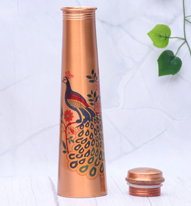 Botella de Agua de Cobre con Diseño Moderno y Estampado de Esmalte, Maravilloso Diseño de Pavo Real, Botella de Agua de Cobre Puro Hecha a Mano - Product Image 1