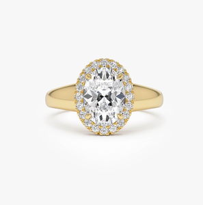 Bague de mariage vintage en or plaqué 14 carats avec diamant de laboratoire VVS1 certifié IGI, coupe ovale, bijoux fins - Product Image 1