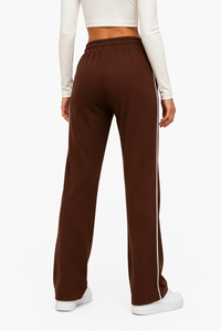 Pantalon de jogging marron pour femme, coupe droite, décontracté, jambe large, taille haute, coupe décontractée, pantalon de sport avec cordon de serrage à la taille - Product Image 3