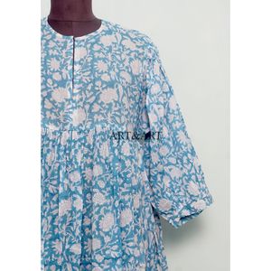 Elegante Blusa Midi de Algodón Estampada Estilo Vintage Casual para Mujer, Ligera, con Silueta en A Natural, Ideal para Verano e Invierno - Product Image 2