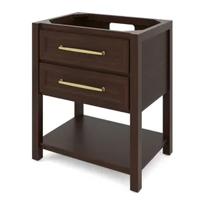 Modern Bathroom Vanity Cabinet Dark <b>Walnut</b> Wood 30 In Floor Standing With Drawers And Open Shelf Solid Wood Bathroom Vanity - Product Image 1