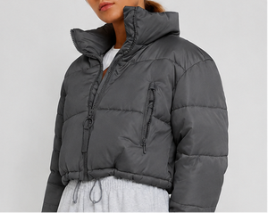 Women's Oversized Cropped Puffer Jacket – Lightweight <b>Quilted</b> Winter Coat with Stand Collar and Adjustable Hem - Product Image 6