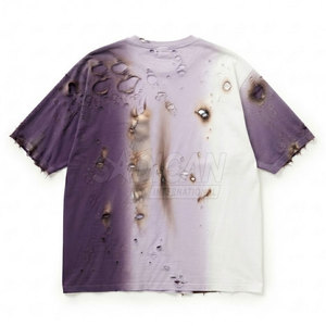 เสื้อยืดคอกลมผ้าฝ้าย 100% สำหรับผู้ชาย ทรงหลวม สไตล์วินเทจ ลุคทำสีซีดแบบ Burn Effect ผ้าฟลีซเนื้อนุ่ม ระบายอากาศได้ดี เป็นมิตรต่อสิ่งแวดล้อม - Product Image 2