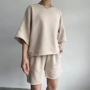 Manufacturer OEM Logo Custom Plus Size 5XL Women's Winter Solid Two Piece Long <b>Set</b> Quick Drying Full Sleeve <b>Tops</b> Printed <b>Shorts</b> - Product Image 3