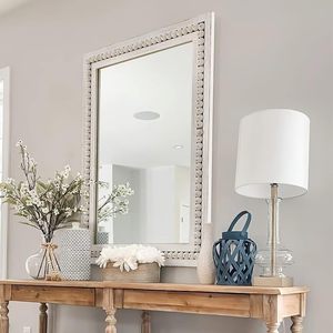 White Beaded Decor <b>Mirror</b> Rectangular <b>Wall</b> <b>Mirror</b> Vintage Decorative Hanging <b>Mirror</b> <b>for</b> Living Room Bedroom - Product Image 2