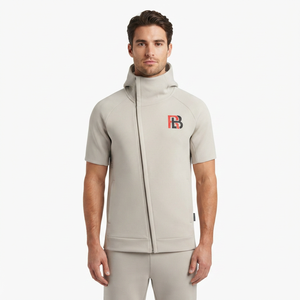 OEM Mens Asymmetrical Diagonal Zip for <b>Hoodie</b> 420GSM Heavyweight Windproof Minimalist <b>Techwear</b> Organic Cotton Recycled <b>Hoodie</b> - Product Image 1