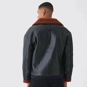 Veste en cuir pour homme de haute qualité, personnalisée, pour l'hiver, couleur unie, style décontracté, col rabattu, imperméable, coupe-vent, style urbain - Product Image 2