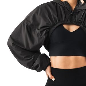 Women's Black Cropped Windbreaker <b>Jacket</b> Lightweight Full Zip <b>Workout</b> Running Gym Activewear Long Sleeve Athletic <b>Jacket</b> - Product Image 3