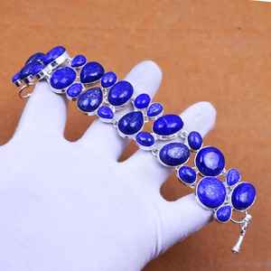 Natural Lapis Lazuli Gemstone Bracelet 925 Sterling Silver Handmade Bohemian Jewelry Women Bracelet Wholesale - Product Image 4