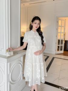 Vestido de Maternidad V1000 de Chifón de Seda Suave Bordado, Cómodo de Usar, con Diseño Recto y Sin Decoloración - Product Image 5