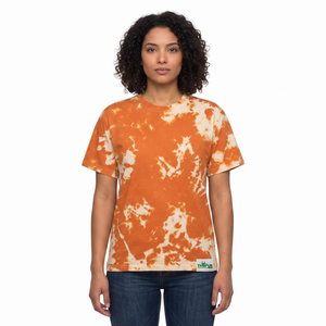 Camiseta de Manga Corta con Cuello Redondo y Estampado Tie-Dye Naranja 100% Algodón para Mujer - Product Image 1