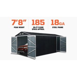 โรงจอดรถโลหะ TMG-MS1020A 10 'x 20' พร้อมประตูหน้าคู่และประตูทางเข้าด้านความสูงสูงสุด7'8 "พื้นที่185ตารางฟุต - Product Image 2
