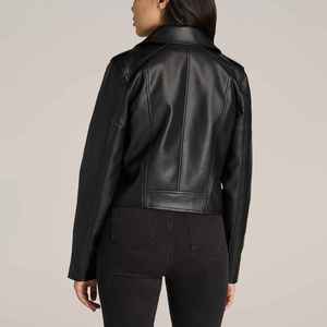 Women's Genuine Sheep <b>Leather</b> Bomber <b>Jacket</b> Plaid Pattern Breathable Zipper Closure <b>Long</b> Length Winter Season - Product Image 5