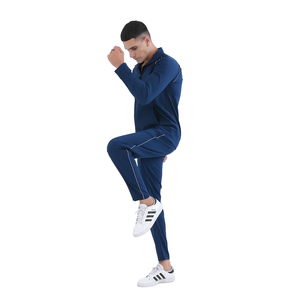 Survêtement bleu marine pour homme, sweat-shirt à fermeture éclair intégrale avec poches latérales, tenue de sport décontractée, respirante, en polyester - Product Image 3