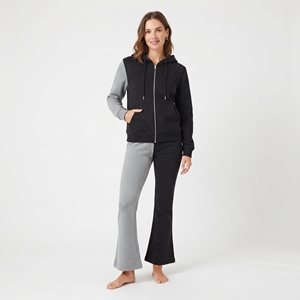 Conjunto Deportivo de 2 Piezas para Mujer, 100% Algodón, Sudadera con Pedrería y Pantalones, 2 Tonos, Ropa Casual de Invierno - Product Image 1