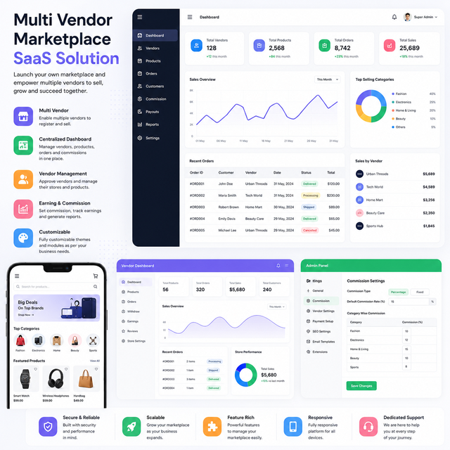 Multi Vendor Marketplace SaaS Solution with Advanced Vendor Management Real-Time Order Tracking Internet Version MAC OS Support