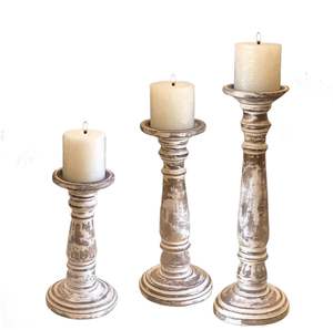 Ensemble de 3 supports à bougies en bois, finition verte rustique vieillie, centre de table décoratif pour salon, table à manger, maison - Product Image 1