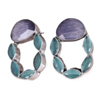 Boucles d'oreilles créoles œil de chat bohèmes tendance avec pierre Monalisa sertie, faites à la main en laiton plaqué argent, cadeau pour amoureux, bijoux fantaisie