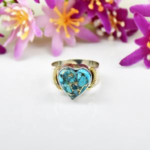 Bague en argent sterling 925 avec pierre précieuse naturelle turquoise bleue en forme de cœur, style bohème, bijoux fins faits à la main pour les fêtes - Product Image 1
